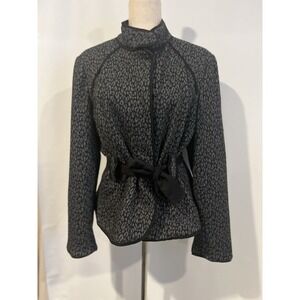 sandro sportswear jacket xl Black And Grey Lepard Print Button Up With Sash Belt